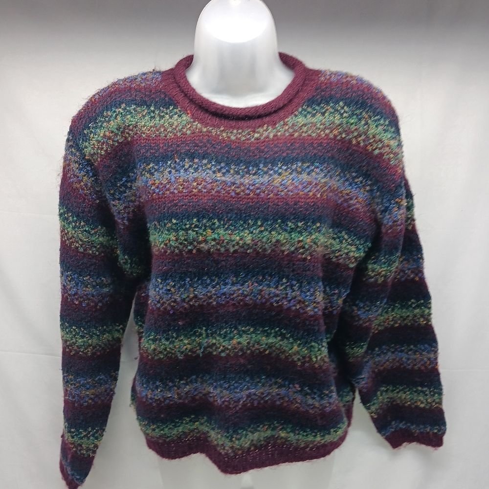 VNTG Lise J. Mohair Wool Mix Long Sleeve Pullover Sweater Women's L. Multicolor